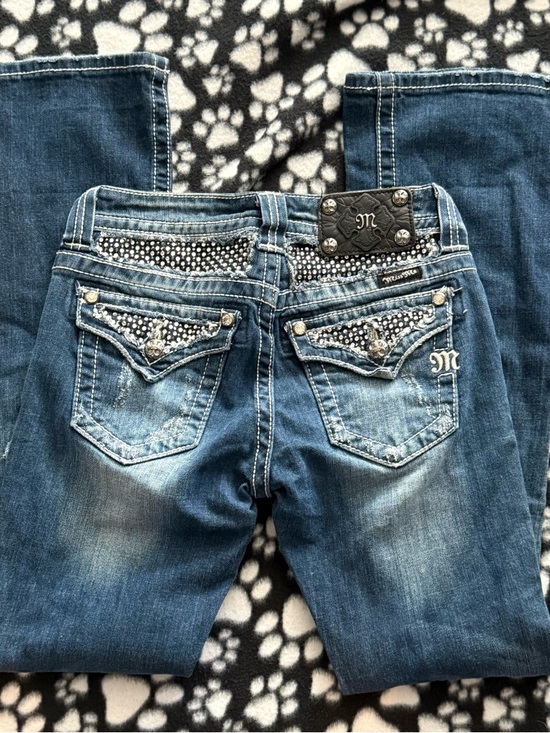 Buckle Denim - Miss Me Easy Boot Jeans Rhinestone Distressed Medium Wash Size 24